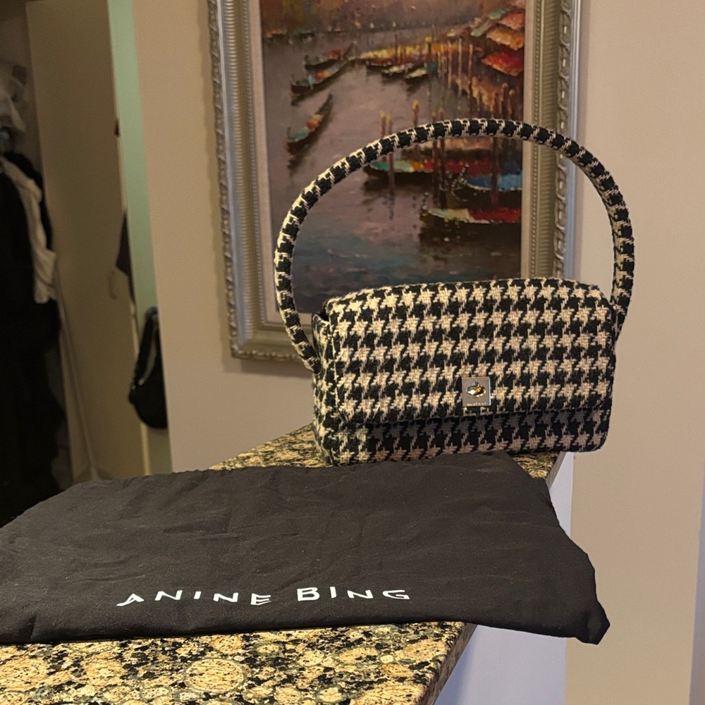Anine Bing Black and White Houndstooth Shoulder Bag